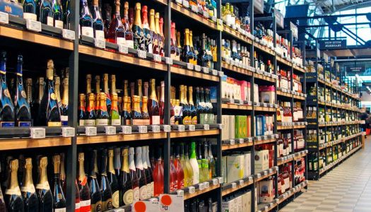 A shelf of wines